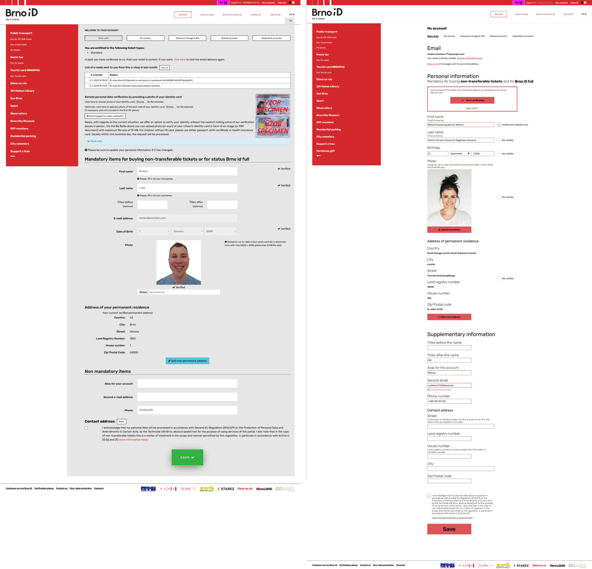 Redesign of Brno iD account page